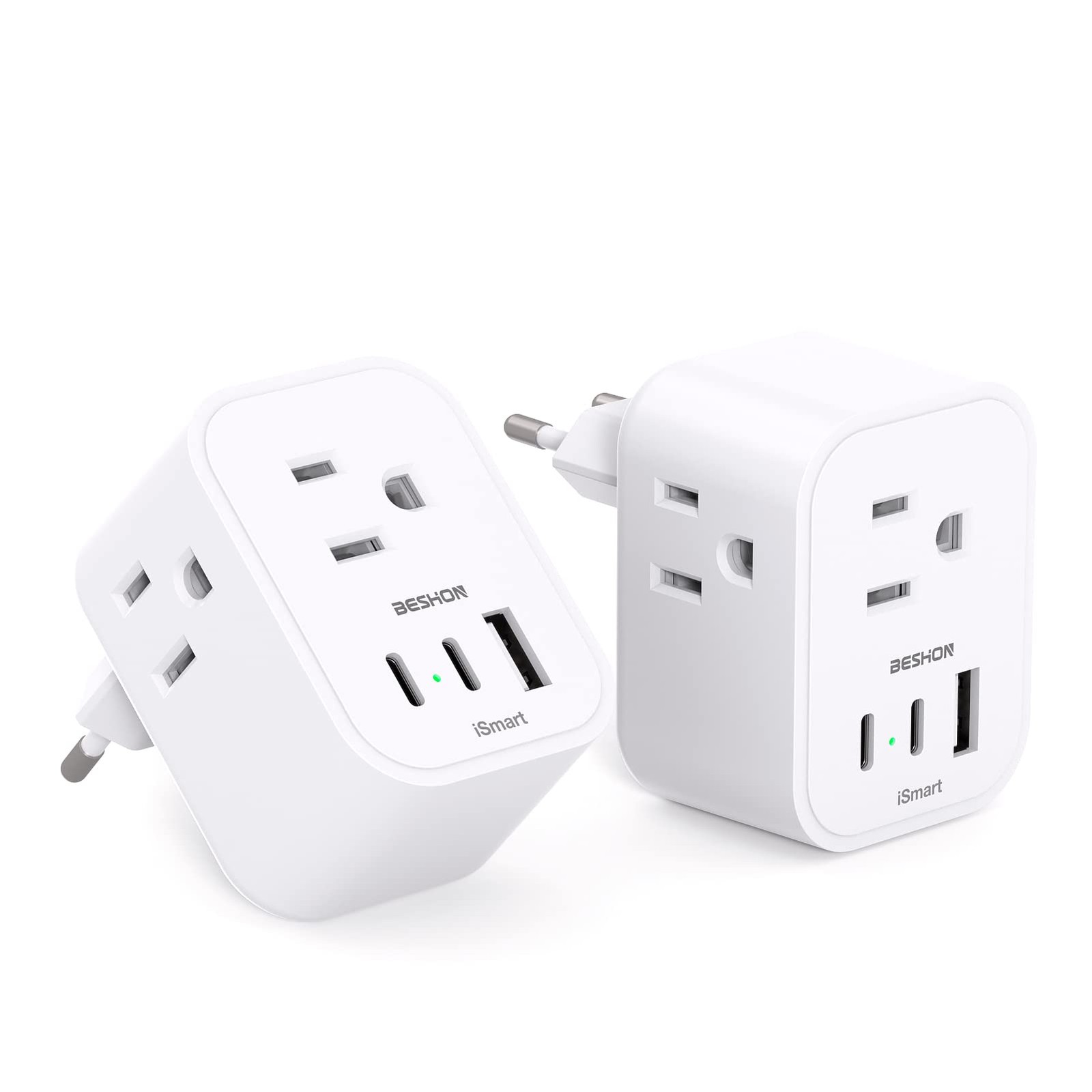 【2-Pack】 European Travel Plug Adapter, BESHON International Power Plug Adapte...