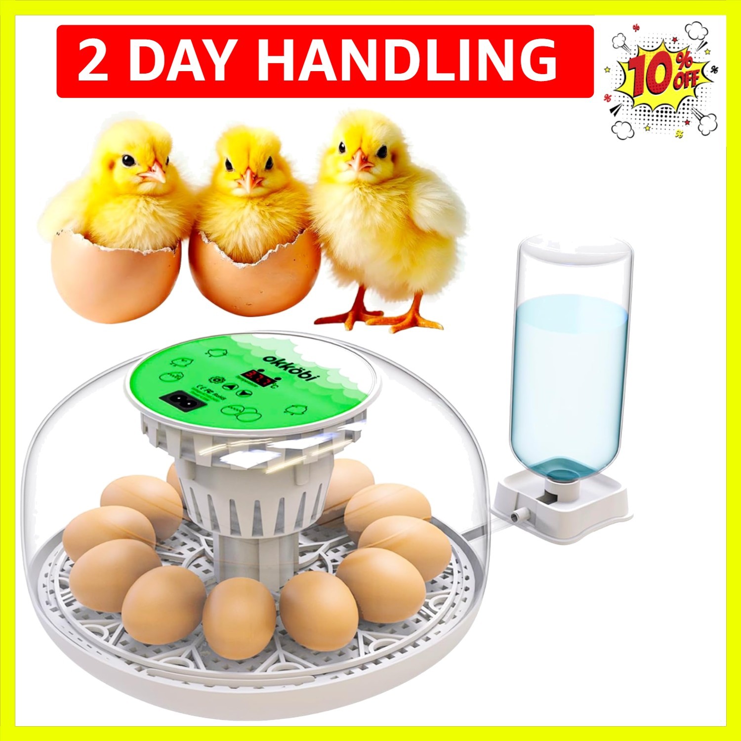 Okkobi M12 Egg Incubator with Automatic Turner and Humidity Control - 12/24 E...