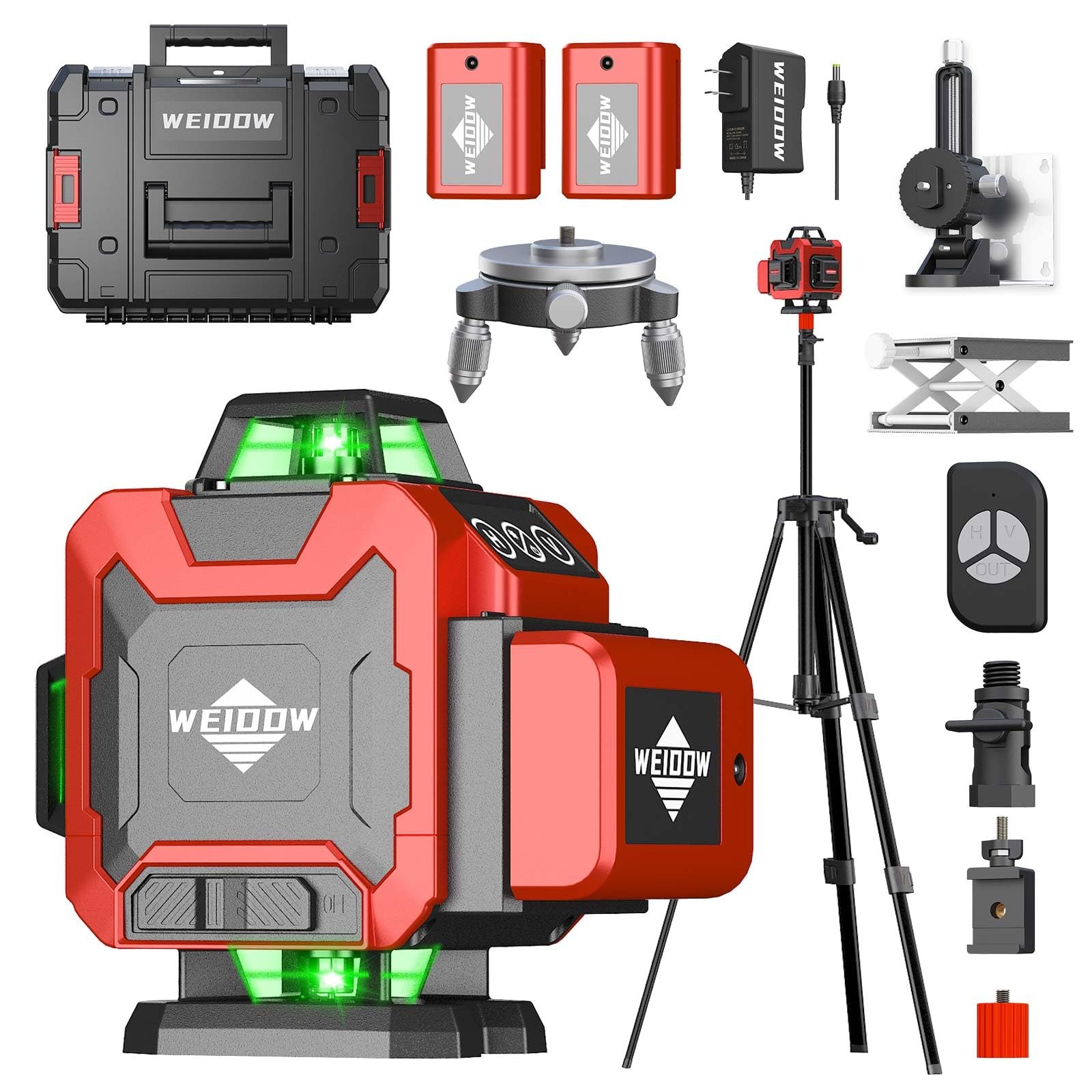 Weiddw 16 Lines Self-Leveling Laser Level with Tripod, 4x360°4D Green Red
