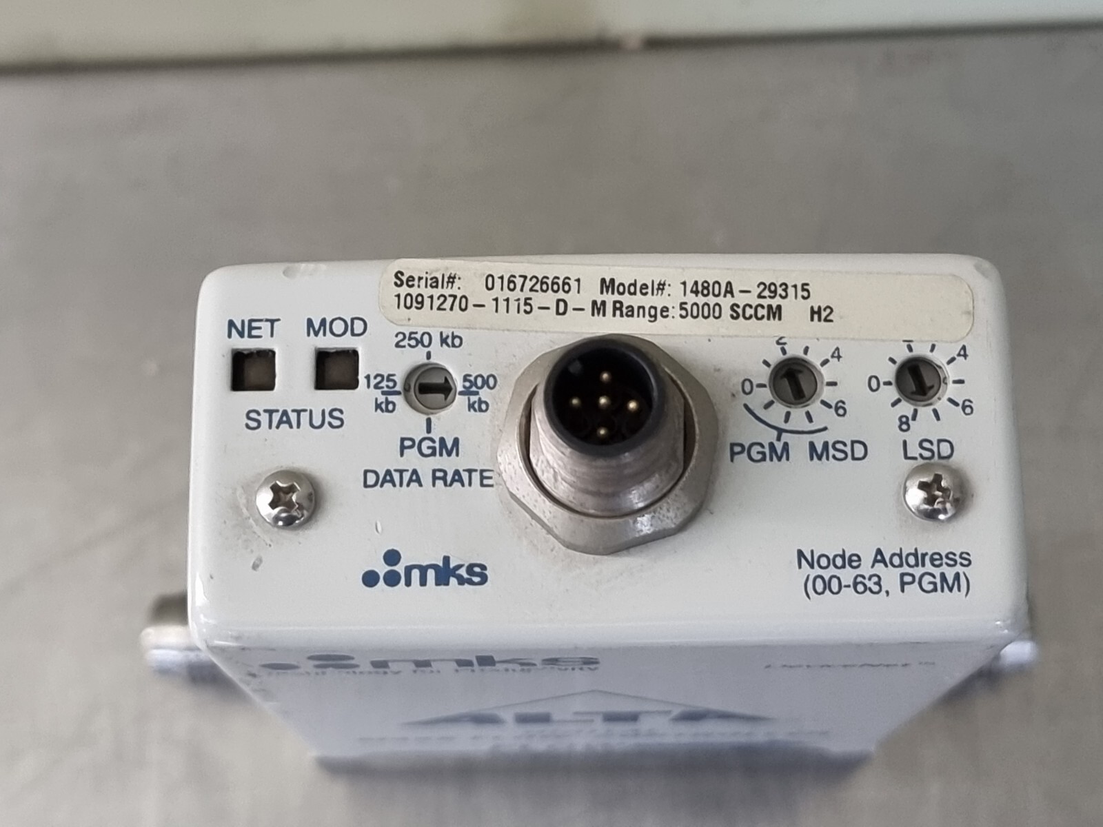 MKS ALTA MFC 1480A-29315 MASS FLOW CONTROLLER / GAS : H2 Range 5000 SCCM