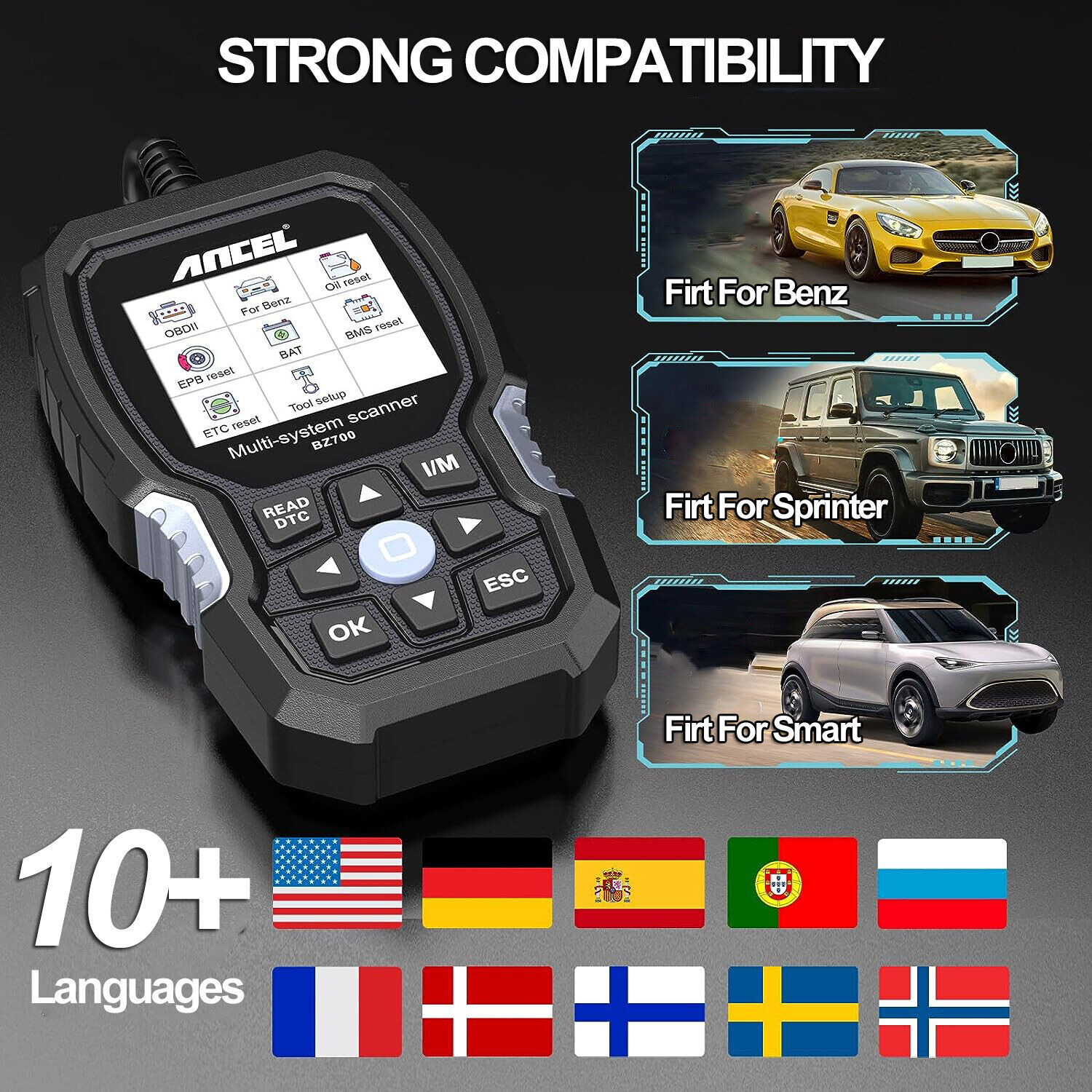 ANCEL Fit for Mercedes Benz Scanner OBD2 All System Diagnostic Tool Code Reader