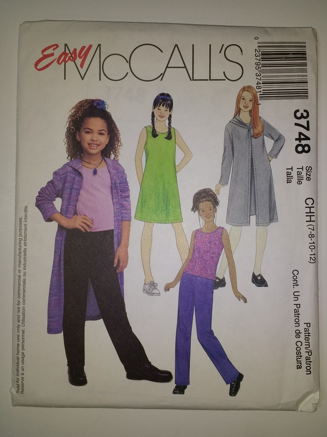 McCall's 3748 Size 7-12 Girls' Sweatercoat Dress Top Pants