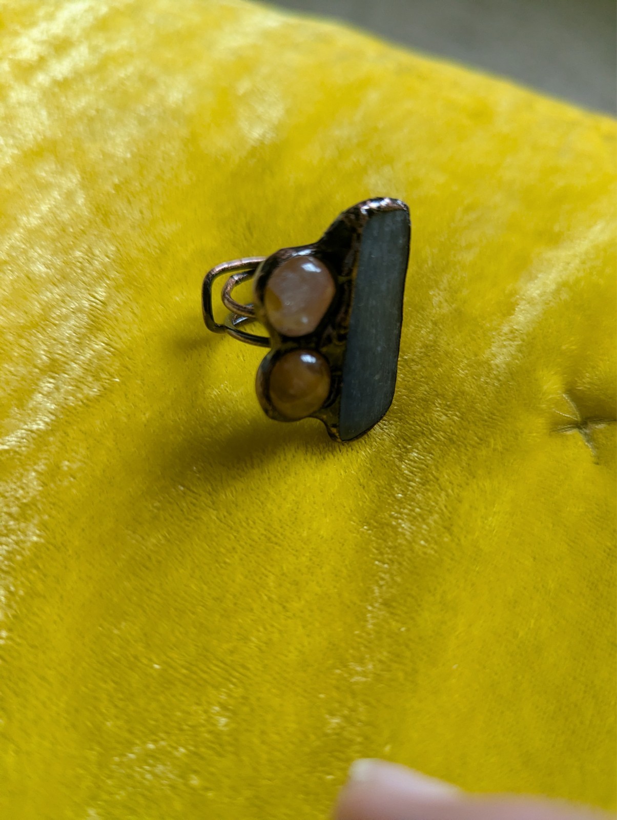 Abstract Peach and Blue Copper Ring 33mm X 21mm Adjustable Size