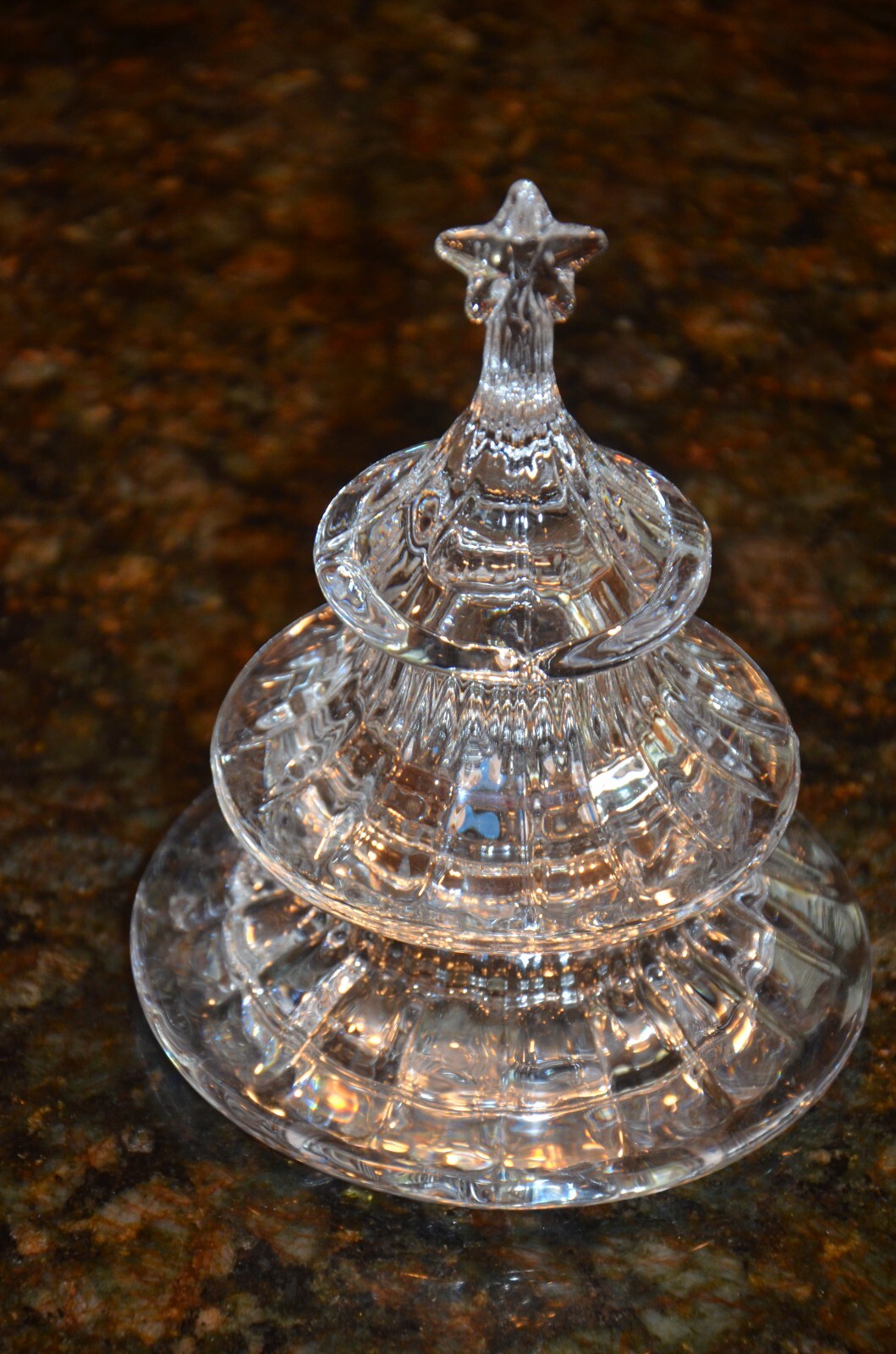 2 Tiered Crystal Glass Christmas Tree Candy Dish Bowl