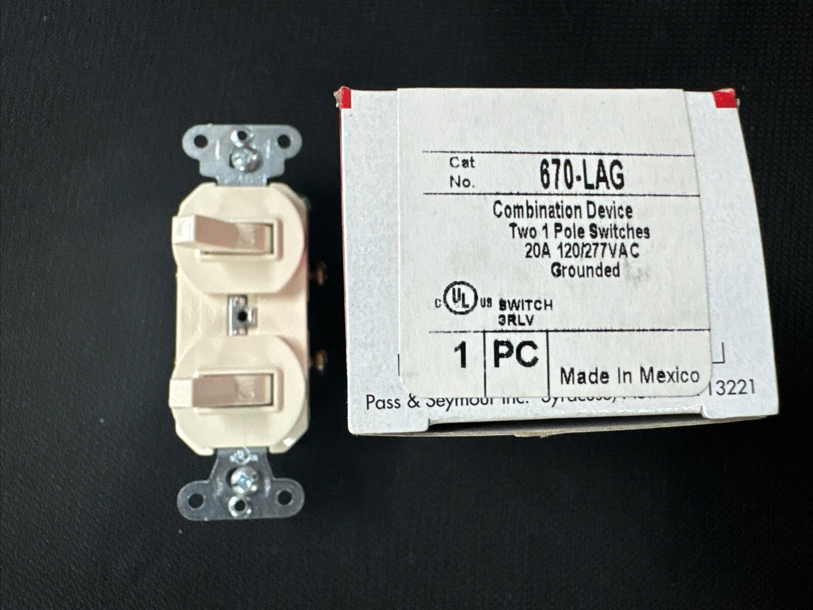 670-LAG Two Grounding Single-Pole Combination Switches, Light Almond 670LAG  P&S