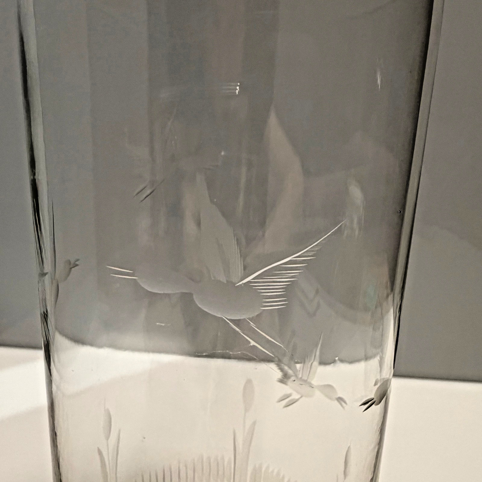 Vintage Five Piece Etched Glass Martini Set with Elegant MCM Flying Geese Design