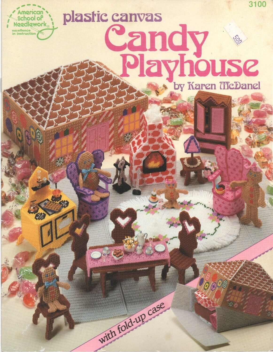 VTG 1991 Plastic Canvas CANDY PLAYHOUSE w FOLD-UP CASE ASN Pattern Booklet 3100