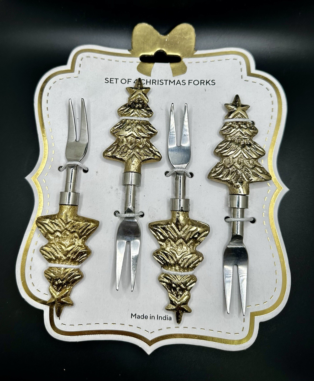 Christmas Tree Holiday Serving Side Appetizer Fork Set of 4 New Made In India