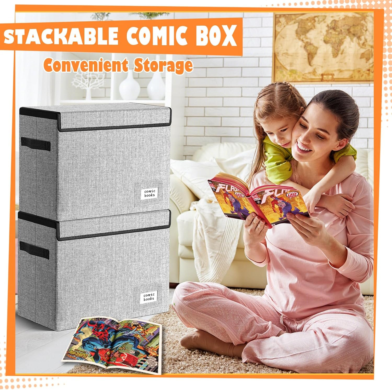 Comic Book Storage, Box 15.5" X 7.5" X 11.3", Collapsible Comic Short Box with L