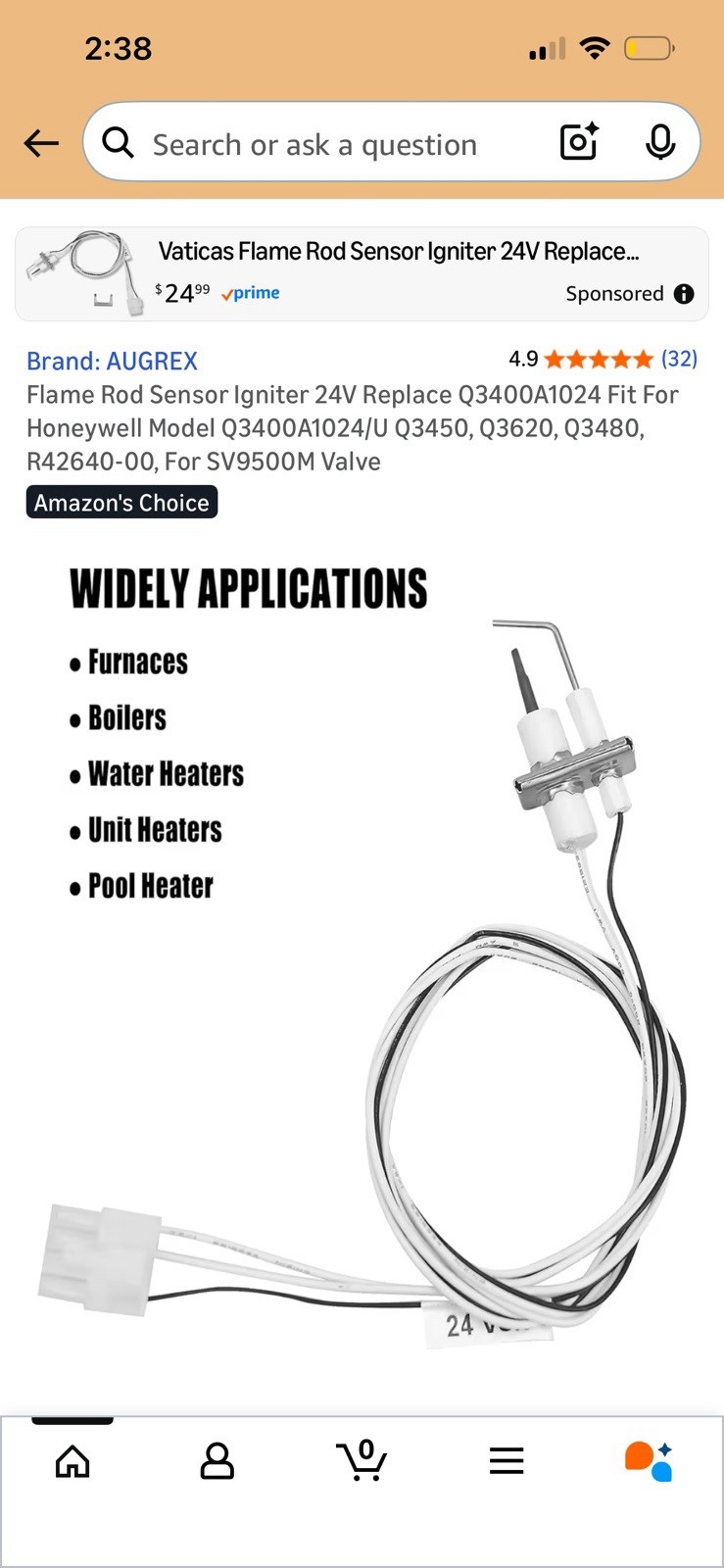 Flame Rod Sensor Igniter 24V for Honeywell Q3400A