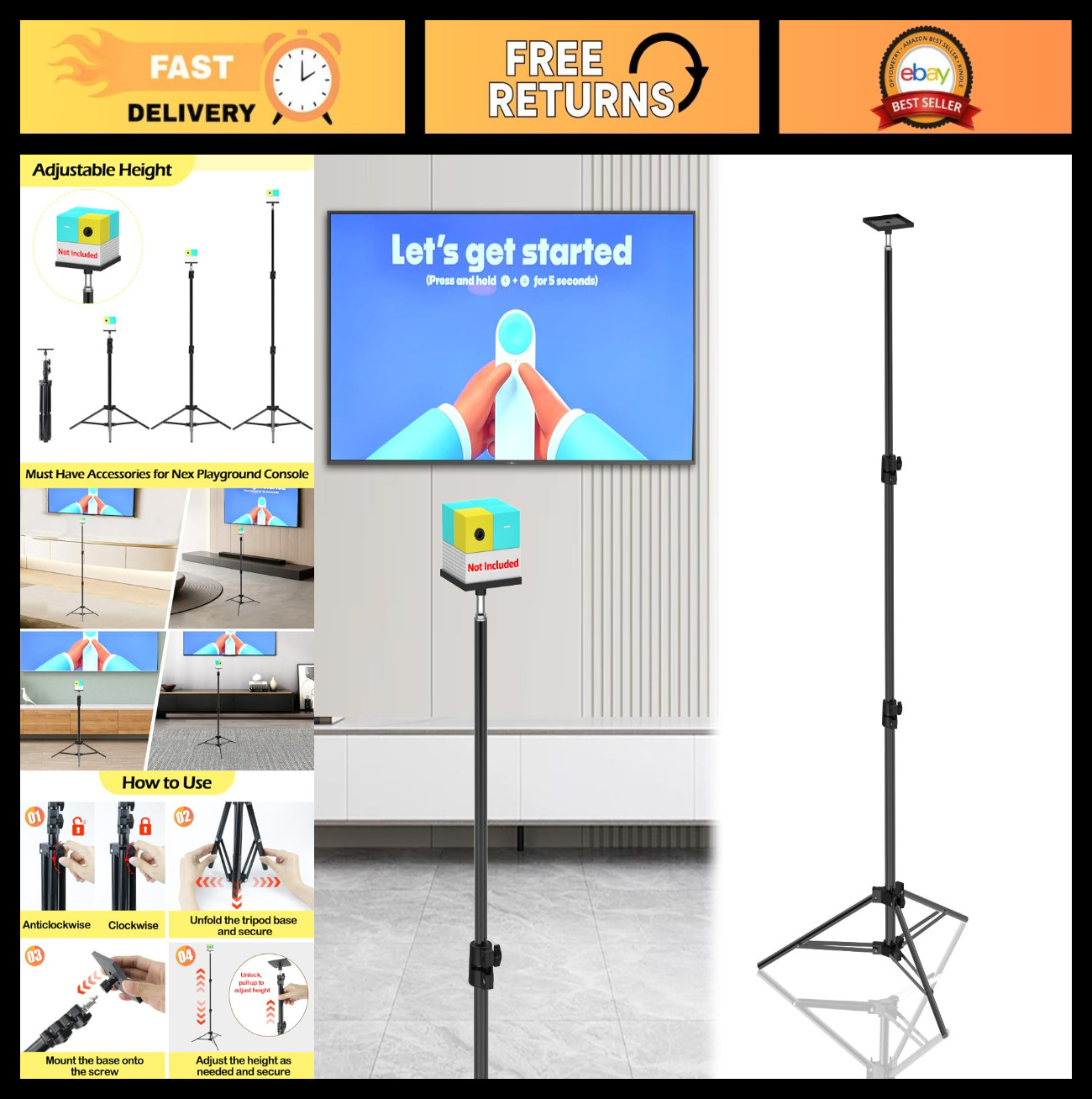 Adjustable Tripod Stand for Playground Console - Stable Holder for Kids' Video G