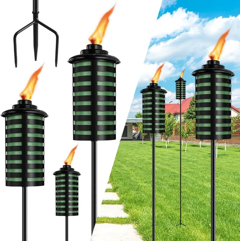 6 Pack Home Garden Torch 16 Oz Outdoor Green Metal Torch Garden Décor,59-Inch