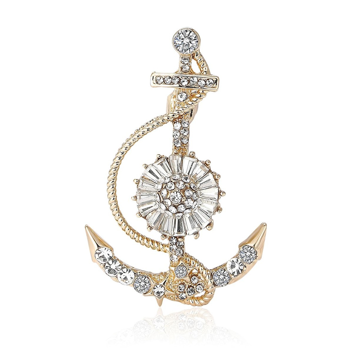 Rhinestone Boat Anchor Brooch for Women Sparkling Cubic Zirconia Anchor Brooc...