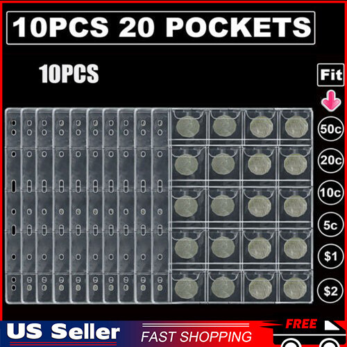 Coin Collection Pages 10 Sheets  Binder Inserts Sleeves with 9 Hole 20 Pockets