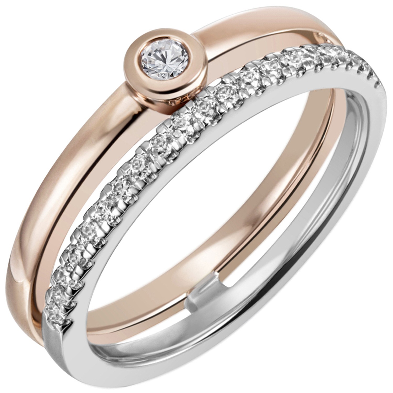 Jobo ladies' ring 585 gold White gold rose gold two-tone 22 diamonds brilliant RW: 54