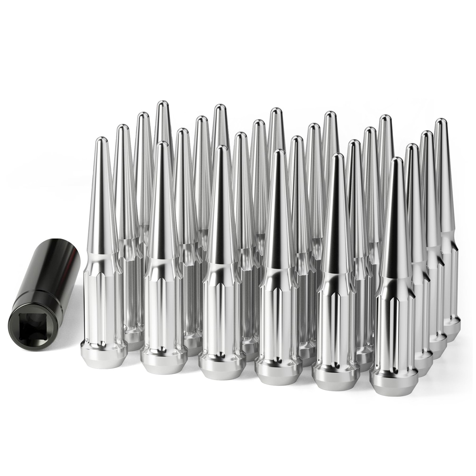Spike Lug Nut For Chevy Silverado Tahoe GMC Sierra Ford F150 Chrome 24PC M14x1.5