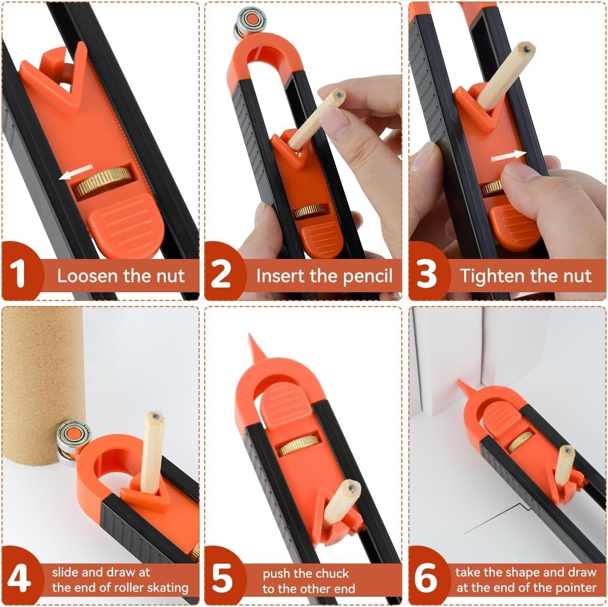 Compact Contour Scribing Tool with Adjustable Lock & Dual Pencils - Black