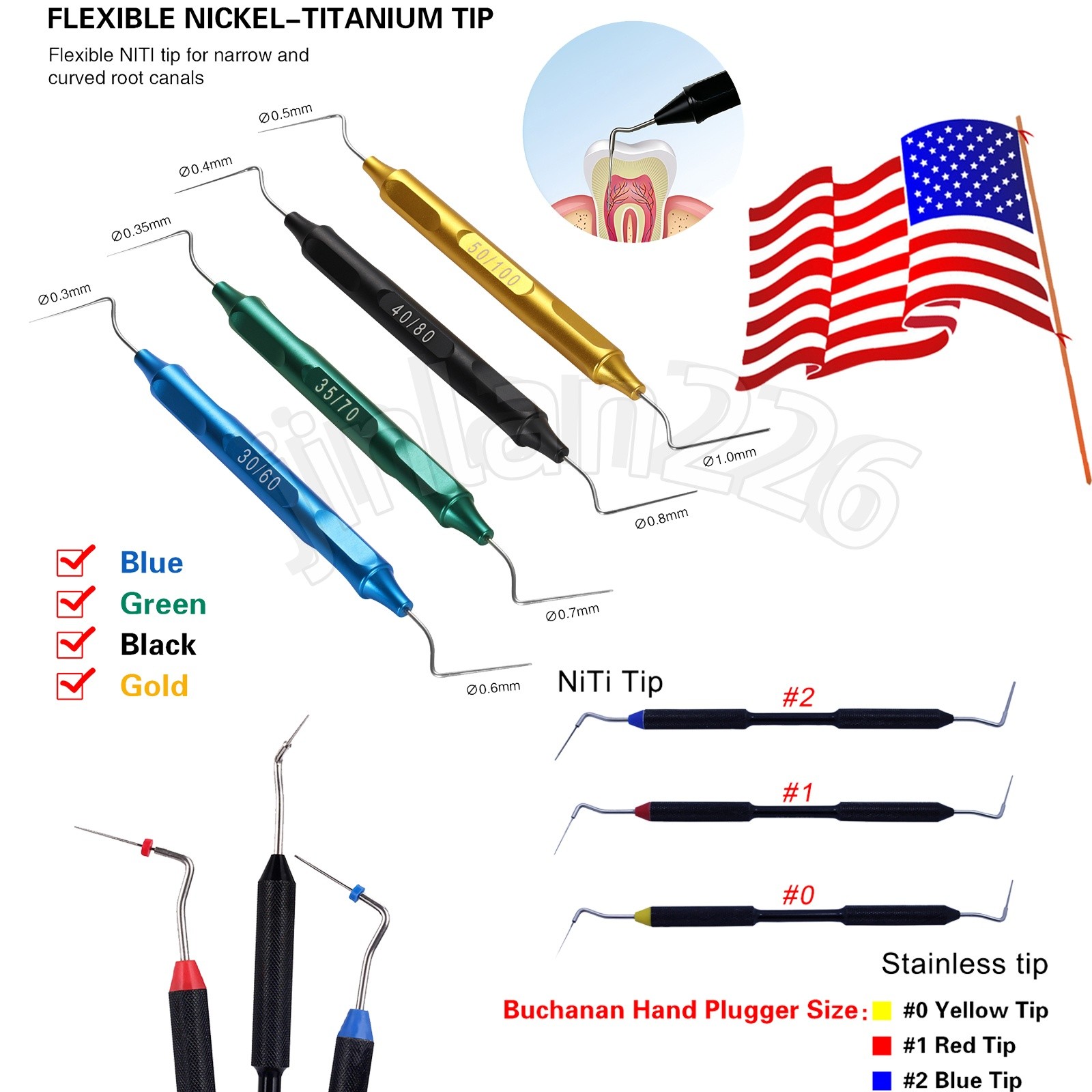 Dental SybronEndo Buchanan System Heat Pluggers Fill Obturation Tip 7 Sizes