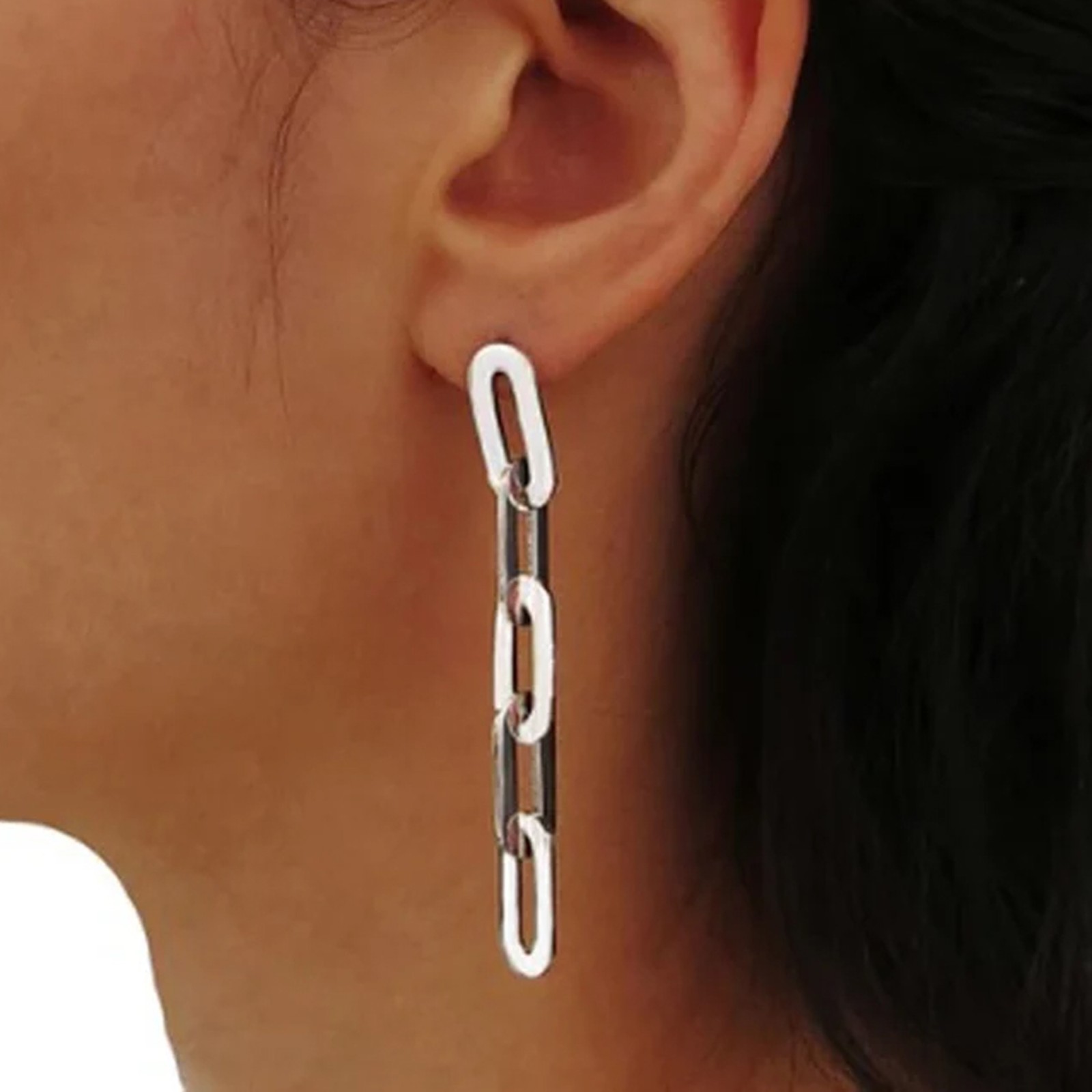 925 Sterling Silver Paperclip Dangle Earrings Modern Rectangle Geometric Earring