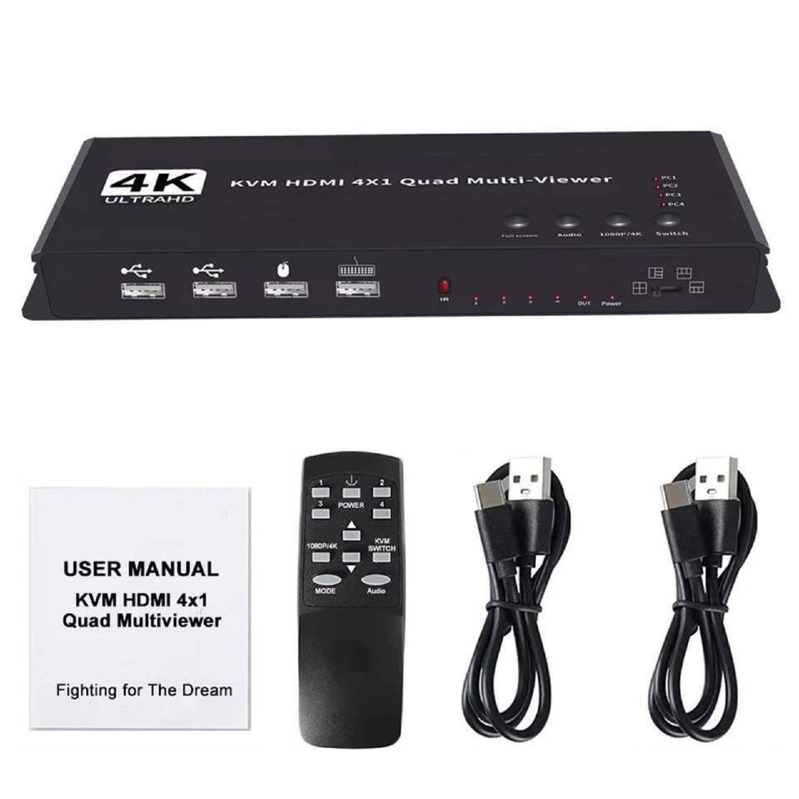 Hotkey 4K 4x1 KVM HDMI Quad Multi-Viewer Display Switch Vedio Wall Controller g