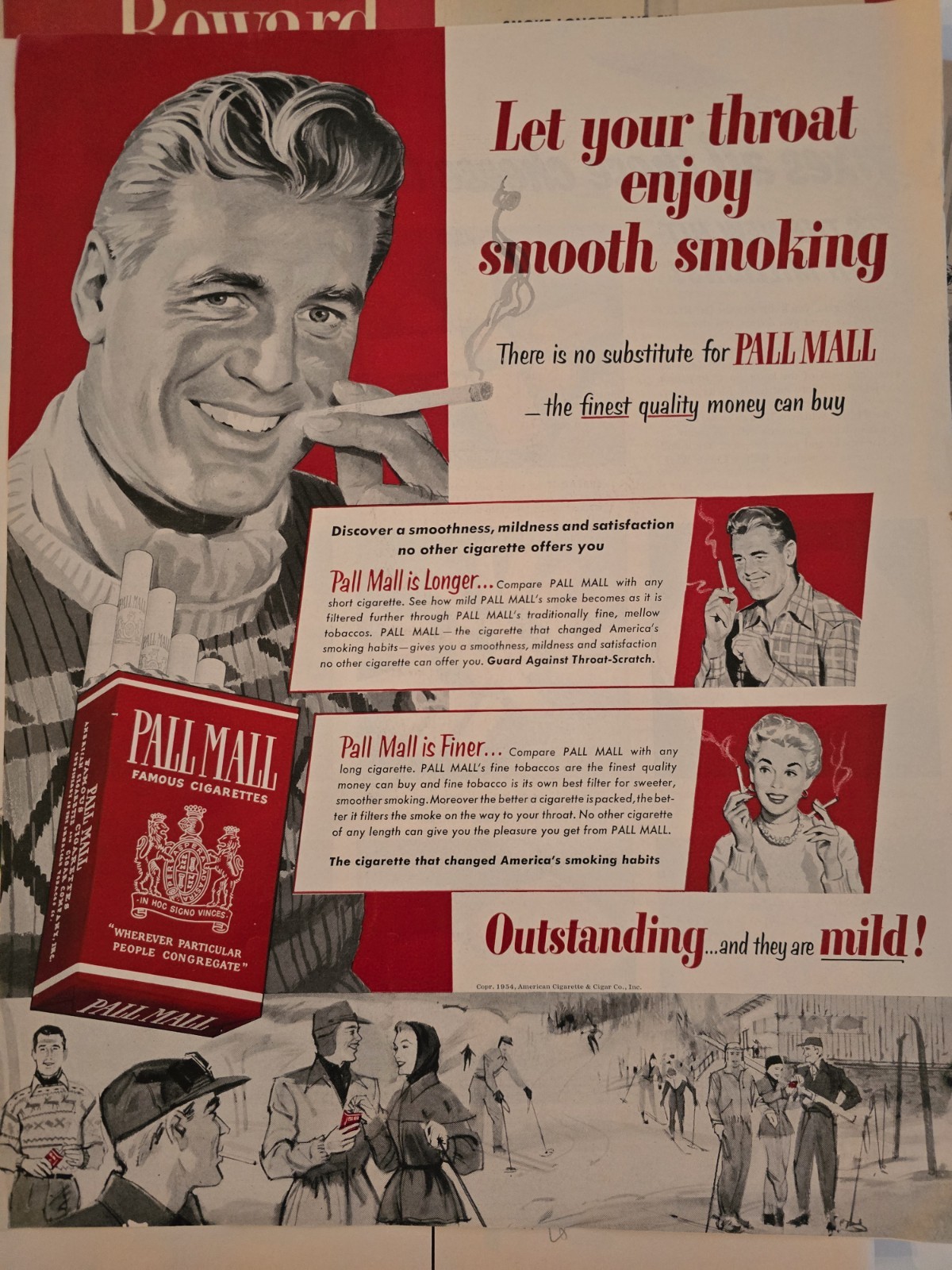 1954 Pall Mall Cigarettes Let your throat enjoy smooth smoking vintage Ad