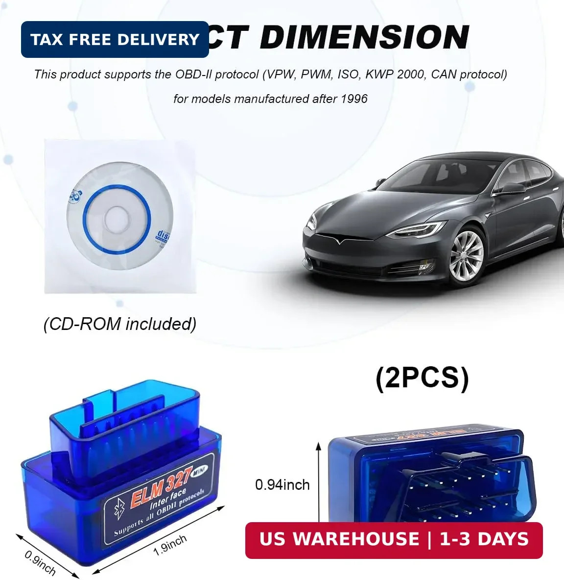 2 PCS ELM327 OBDII Car Auto Diagnostic Scanner, Professional Mini Bluetooth Scan