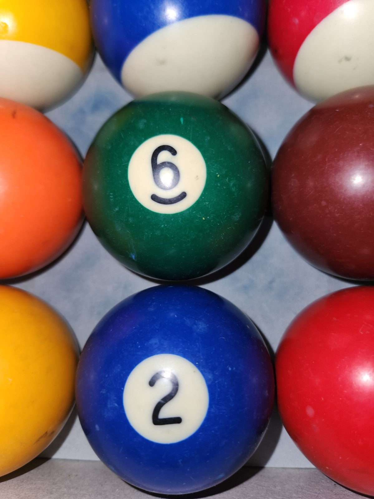 Billiards Lot of 19 Billards Balls, Pool Balls, Triangle, 9 Pieces of Cue Chalk