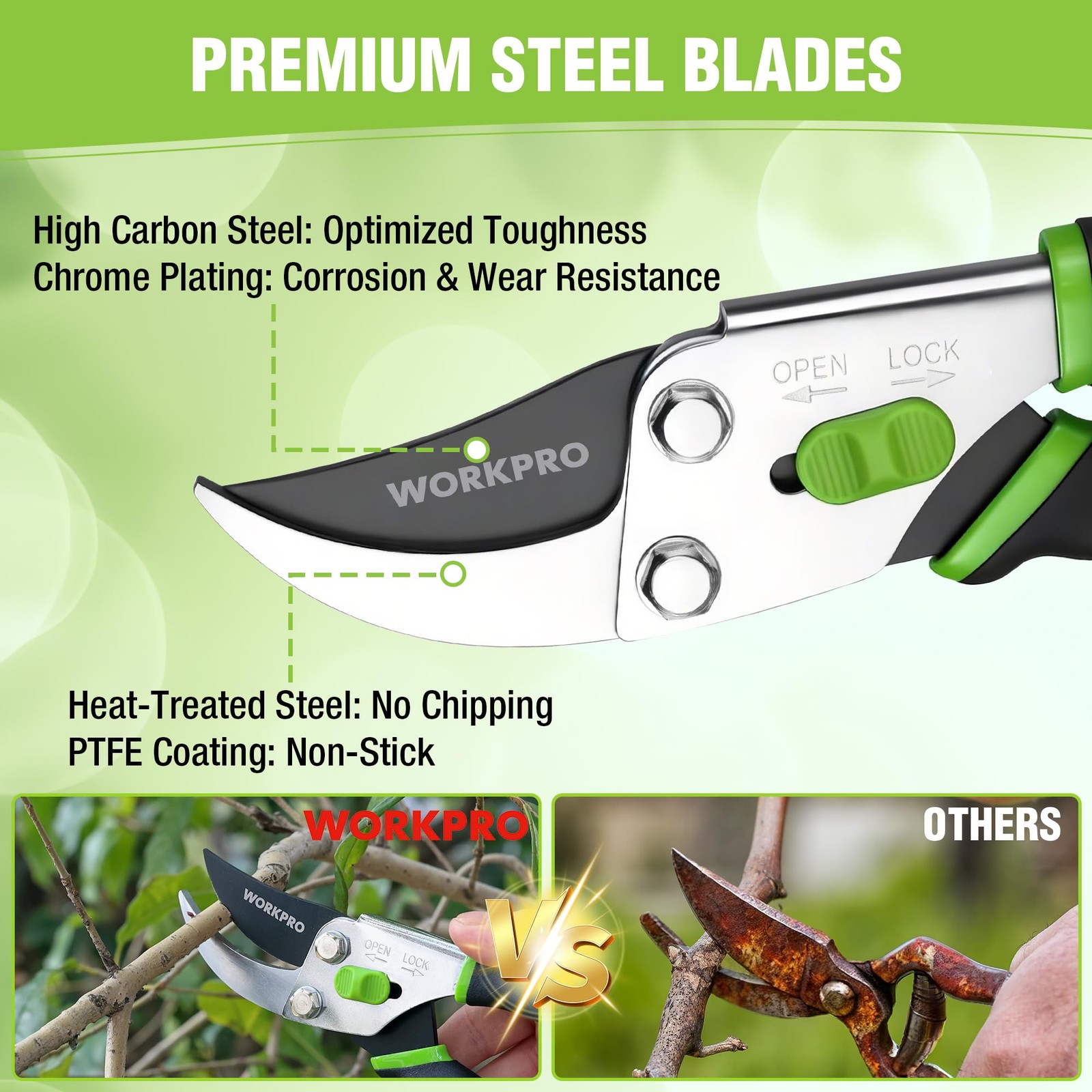 WORKPRO Bypass Pruning Shears, 8.5" Hand Pruner with Non-Slip Grip