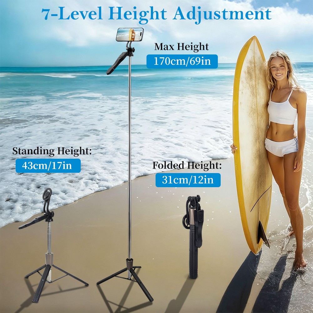 Magnetic Phone Tripod Extendable 360° Selfie Stick w/Remote for iPhone & Android