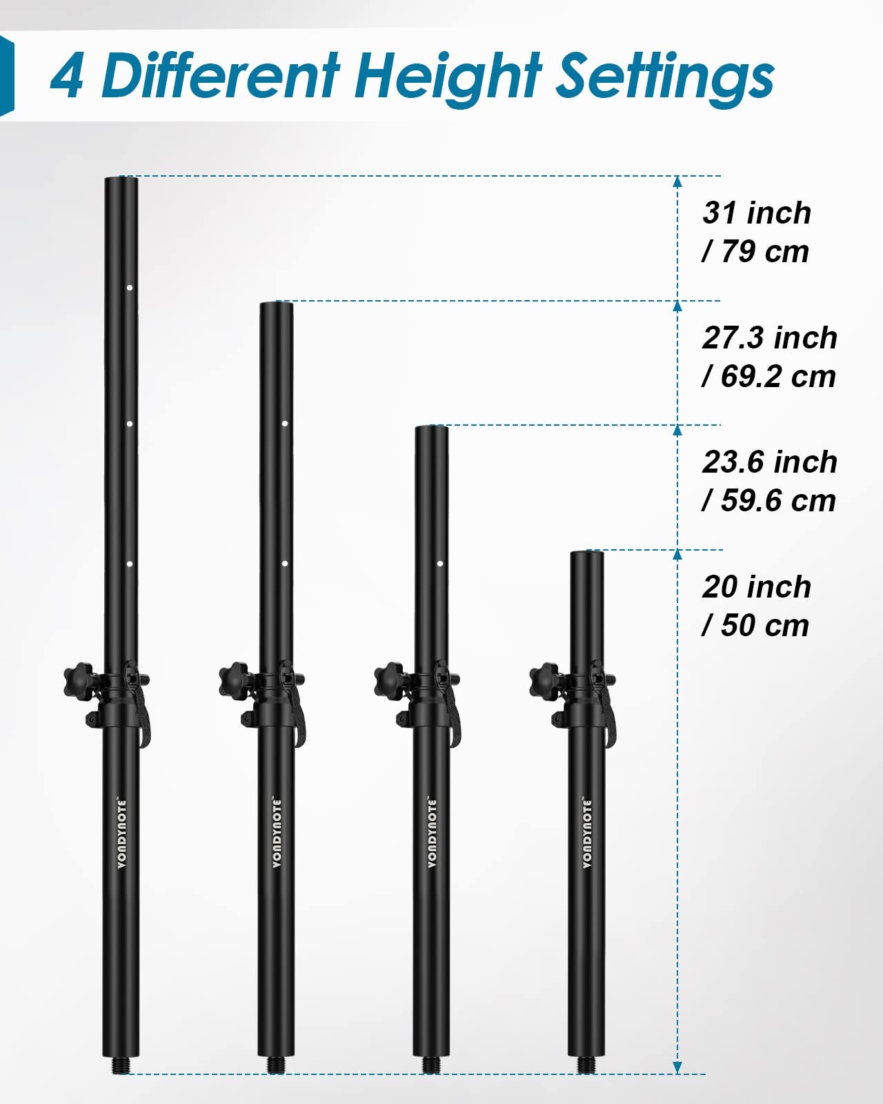 Set of 2 Adjustable Speaker Poles for Subwoofer with M20 Threaded Adapter