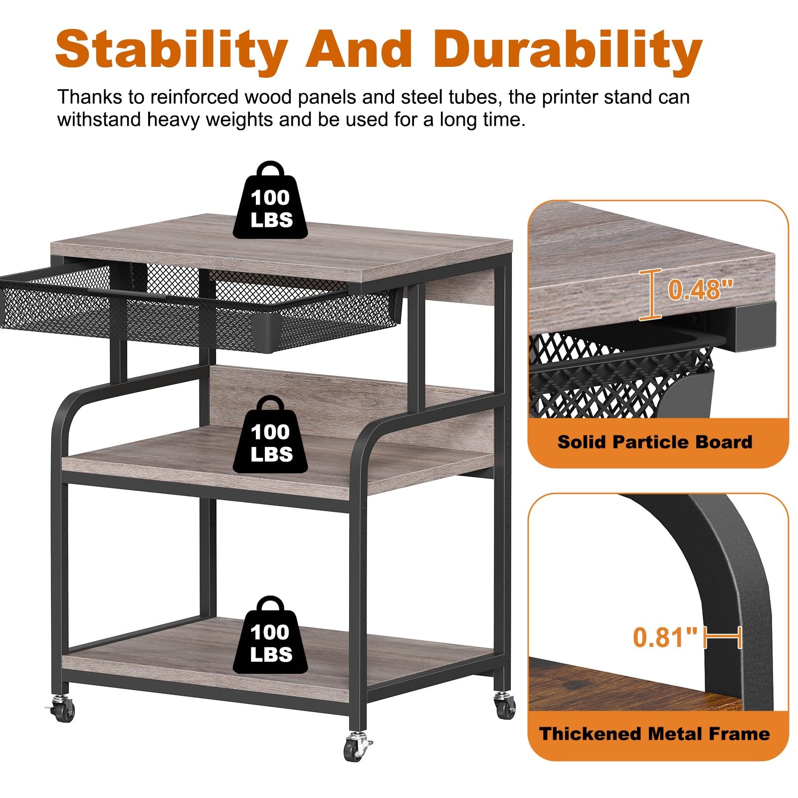 23.6''x18.9'' Extra Large Printer Stand with Drawer