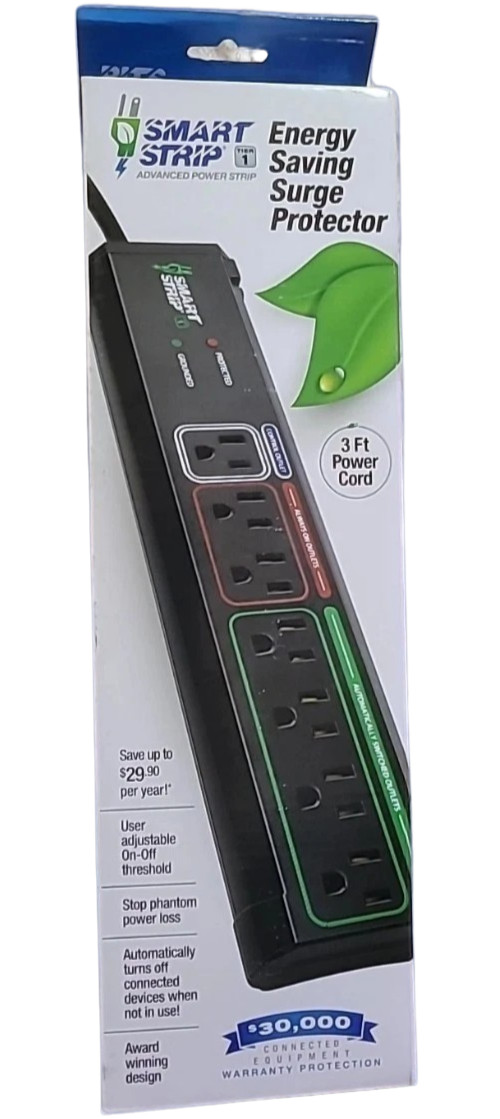 7 Outlet Auto Shutoff Energy Saving Surge Protector 1400J Smart Strip ECG7MVR