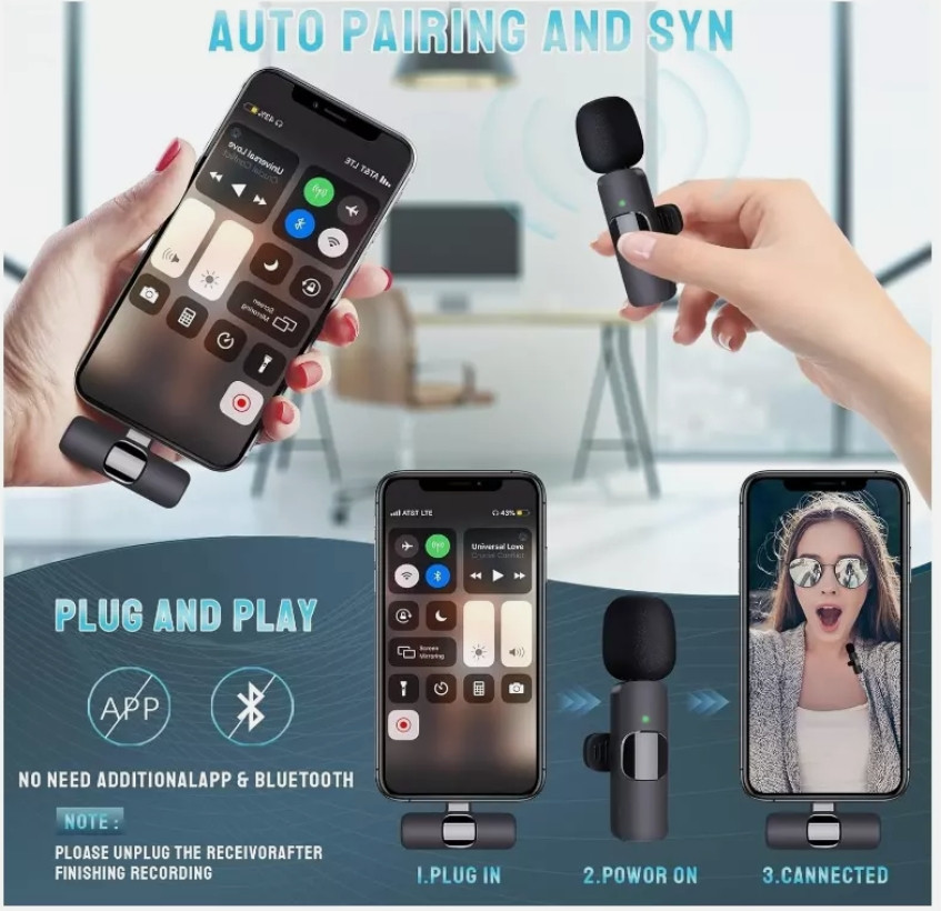 Lavalier Microphone Wireless Audio Video Recording Mini Mic For iphone lighting