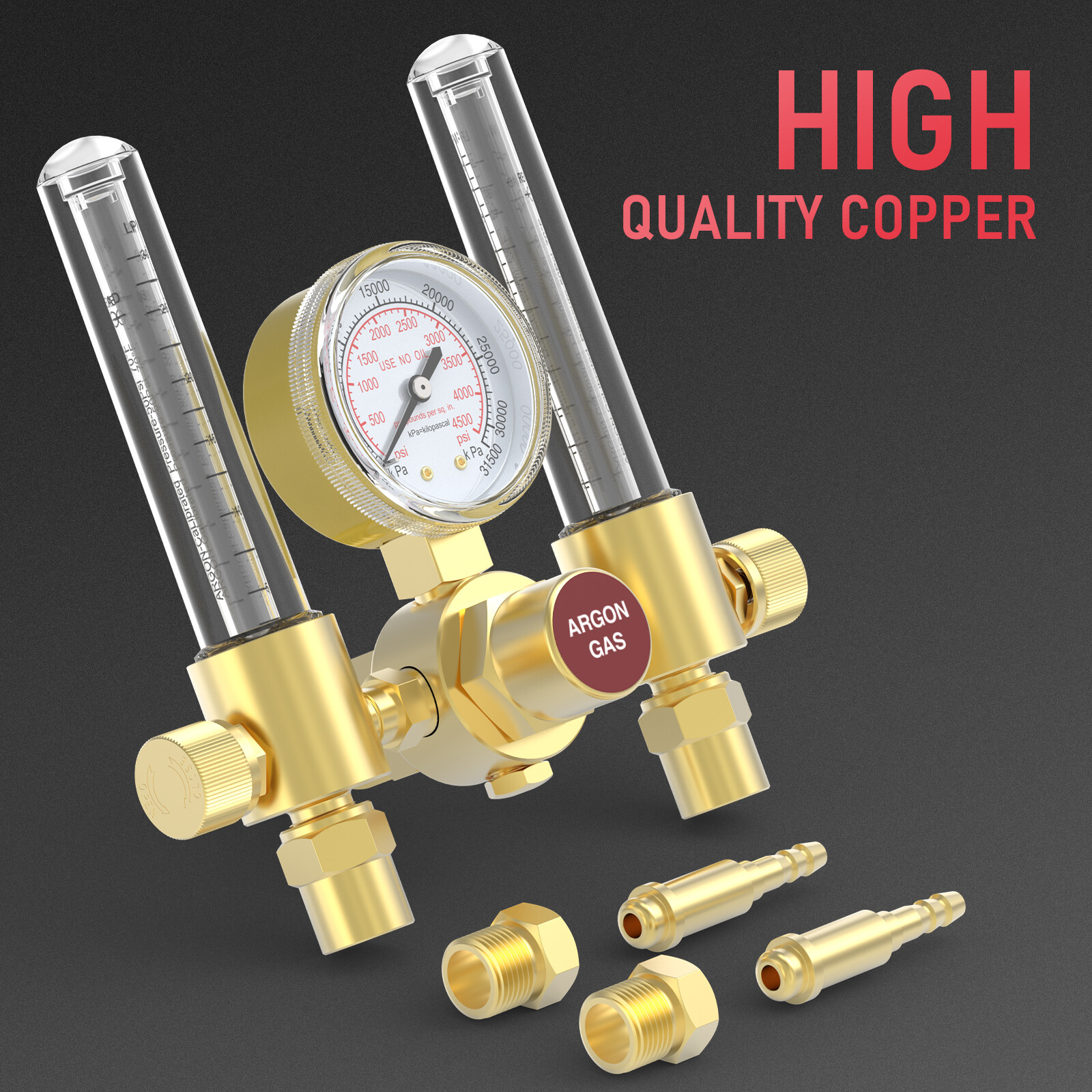 Dual Output Argon Regulator Flow Meter Mig Tig,0-4500PSI,CGA580 Inlet Connection