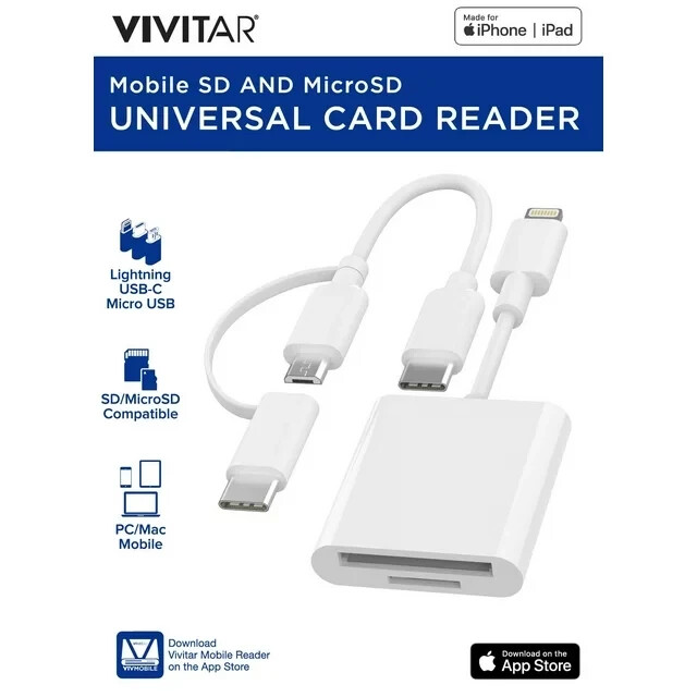 VIVITAR MOV4016-WHT Mobile SD, Micro SD and Compact Flash Card Reader (OB)