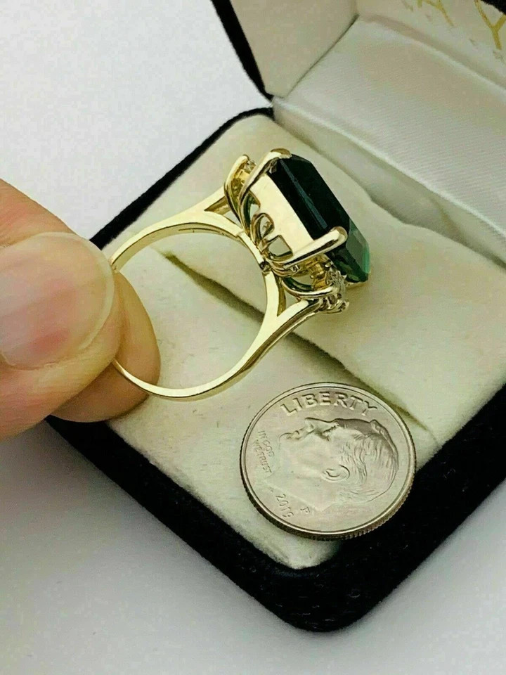 5 Ct Emerald Cut Lab-Created Green Emerald Solitaire Ring 14K Yellow Gold Finish