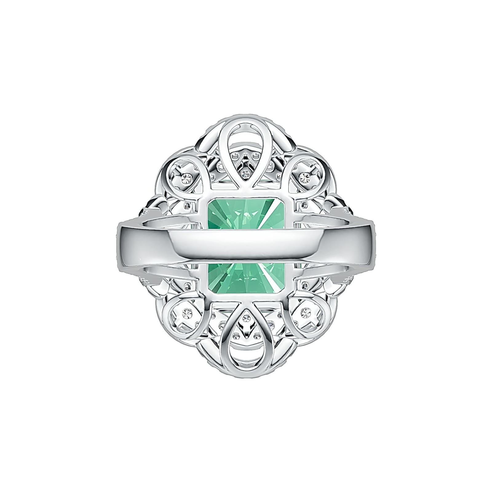 Sterling Silver Semi Mount Ring Setting Emerald OCT 12X10mm Halo Split Shank