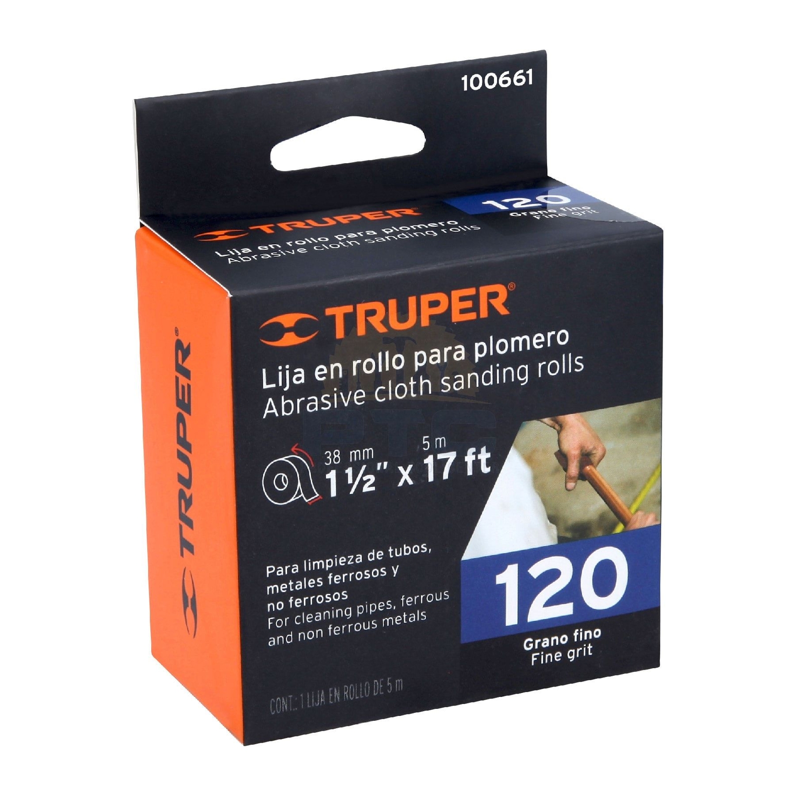 Truper LIPL-120-1-1/2X5 5 m roll of sandpaper for plumber grit 120 width 1-1/2"