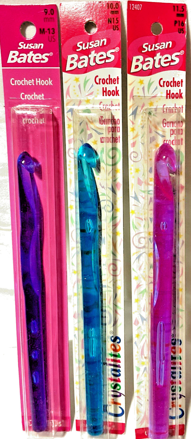 Susan Bates Crystalites Crochet Hooks Set Of 3    M-13, N-15, P-16