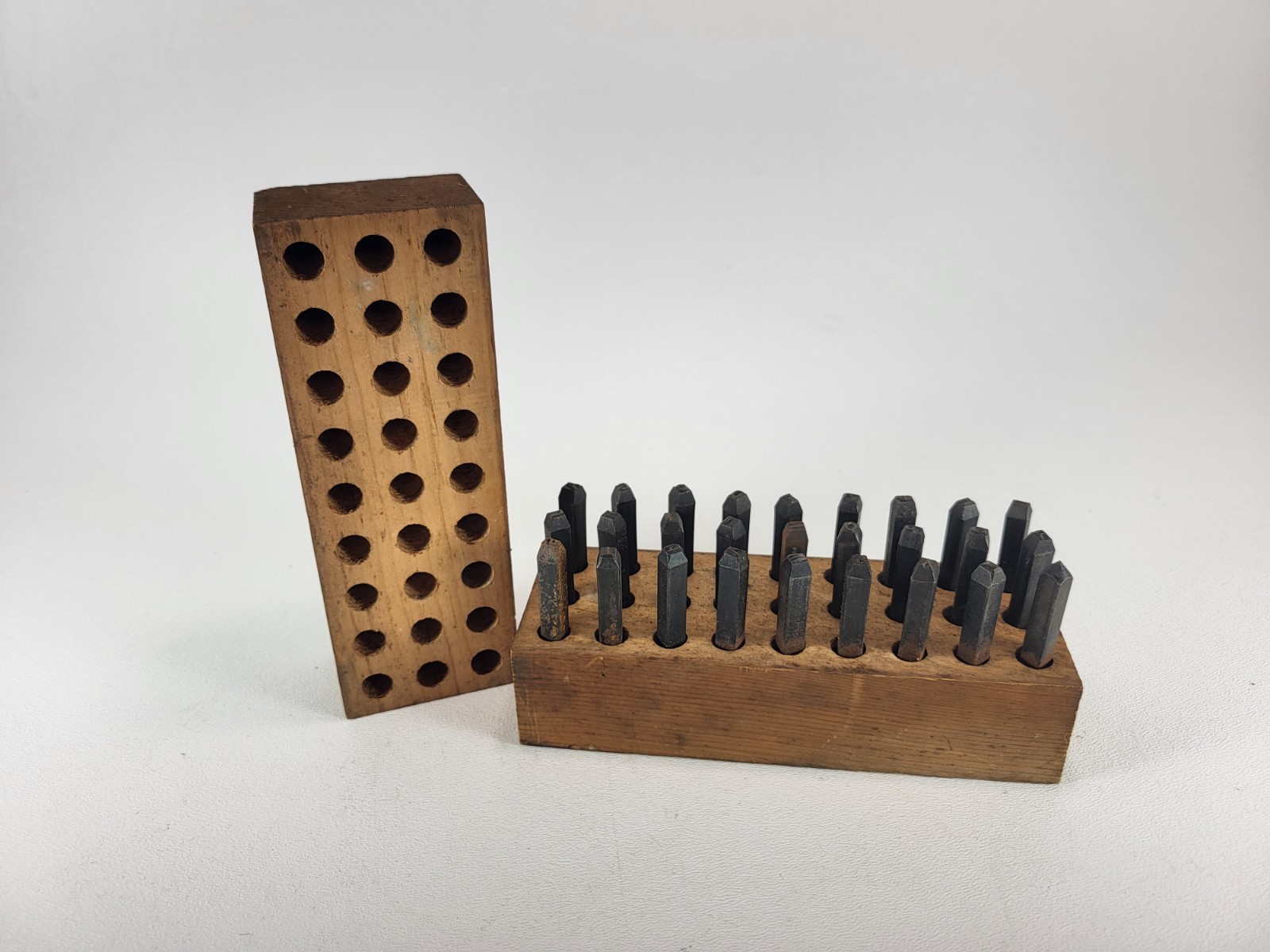 Antique Steel Letter Tool Punch Stamping Set With Original Wooden Box