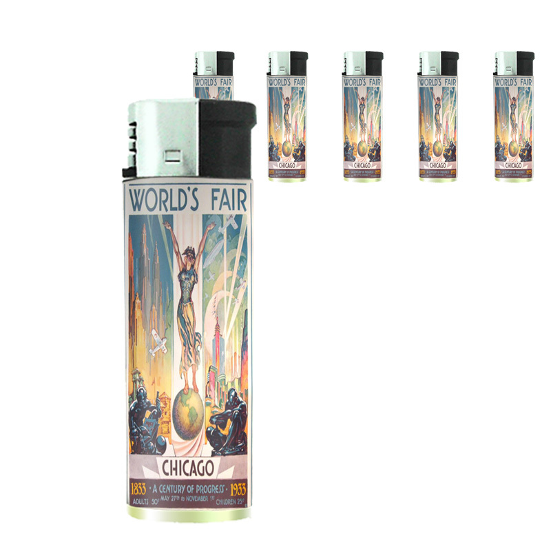 World's Fair Chicago D3 Lighters Set of 5 Electronic Refillable Butane
