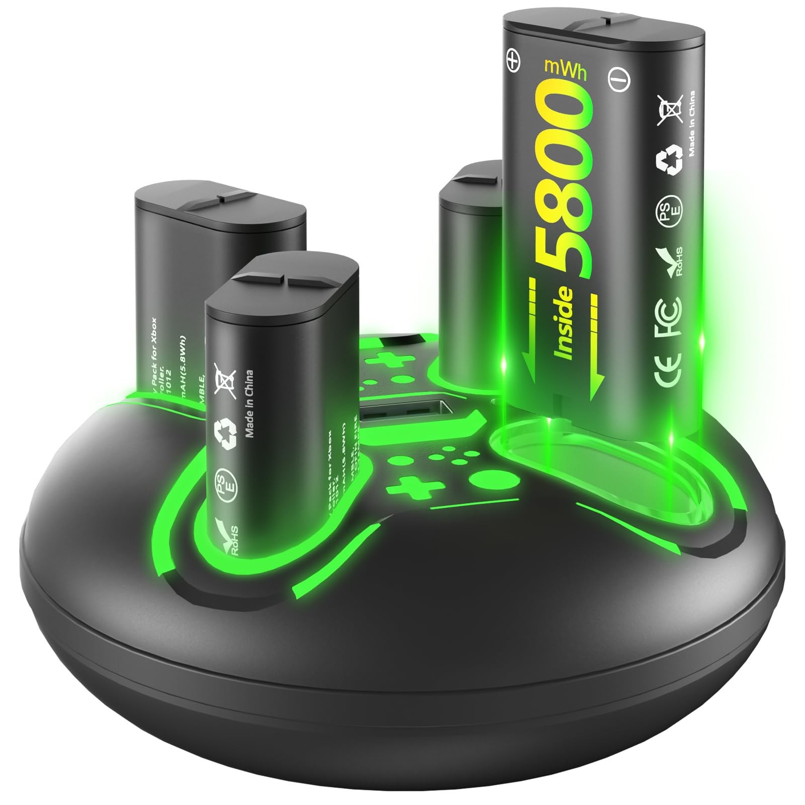 Shirble Xbox Controller Battery Pack (4x5800mWH) 28H Playtime, 3H Fast Black