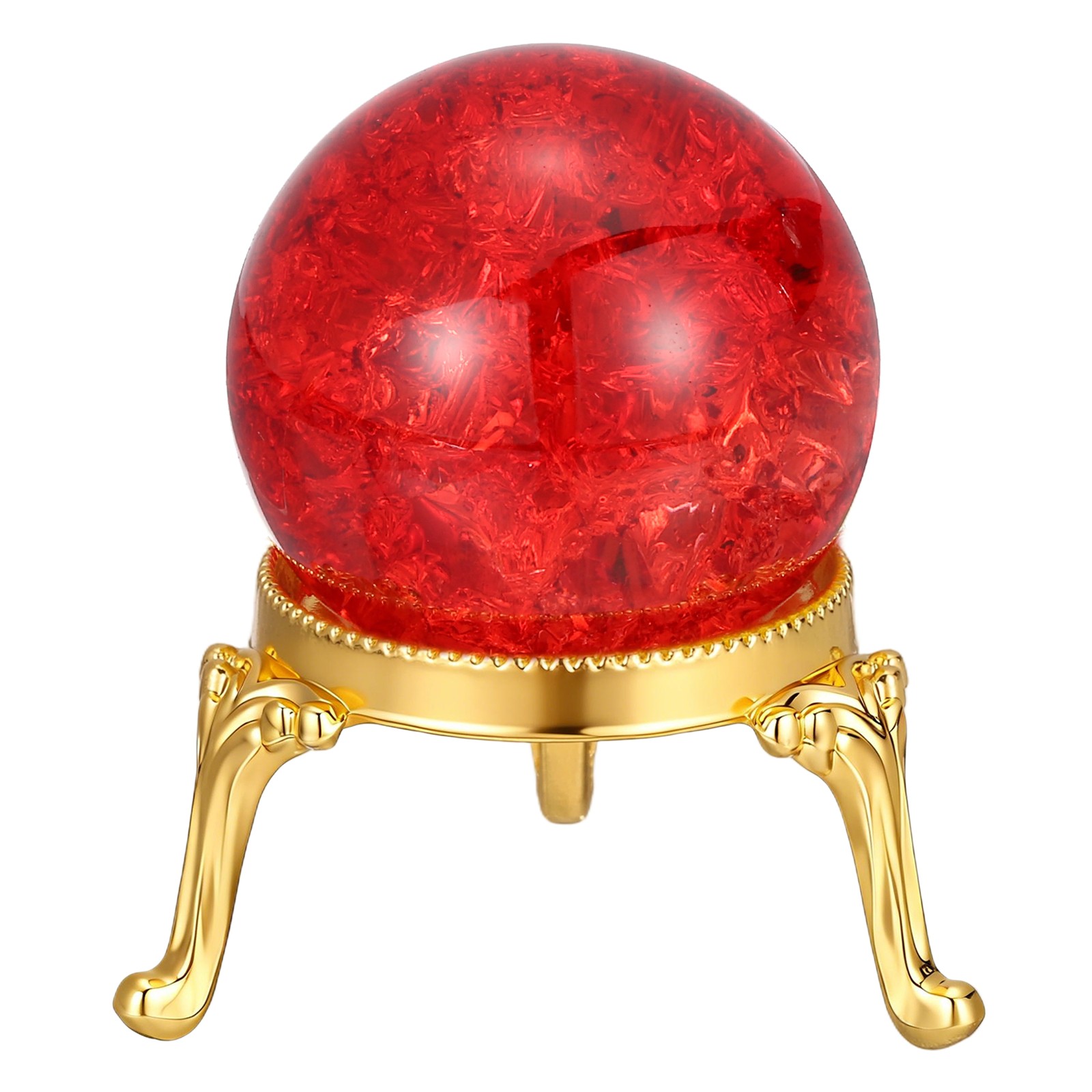40mm Crystal Ball, Frozen Glass Ball with Metal Base, for Red/Gold