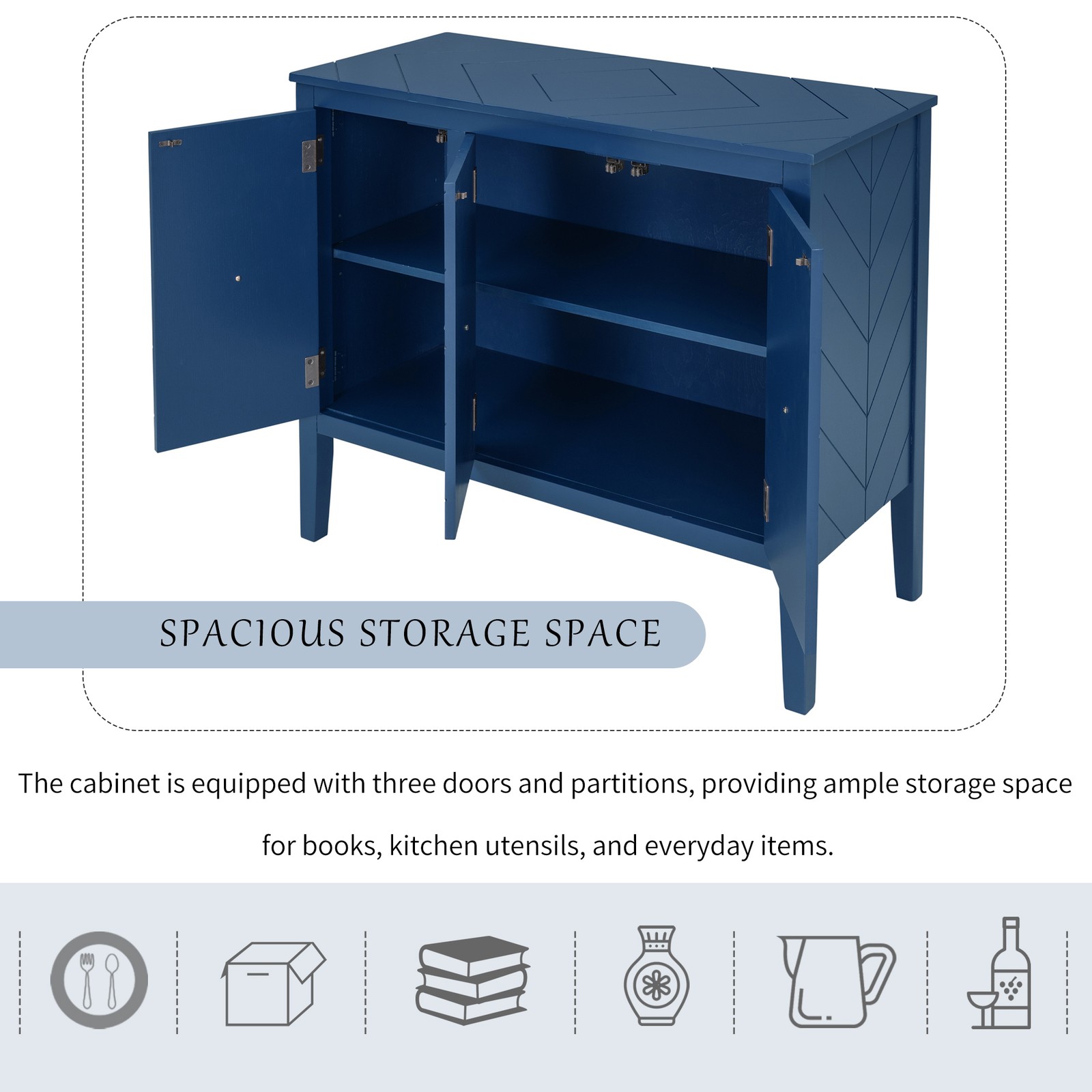U_STYLE Adjustable Shelf Storage Sideboard with 3 Retro Metal Handles and 4 Pi