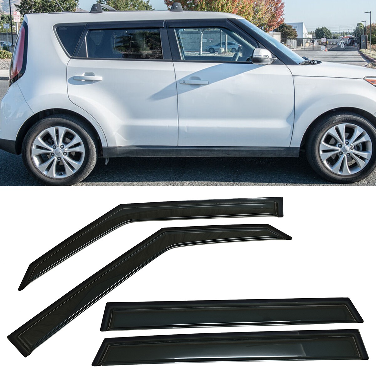 Set of Window Visors Rain Wind Guards Fit Kia Soul 2014 2015 2016 2017 2018 2019