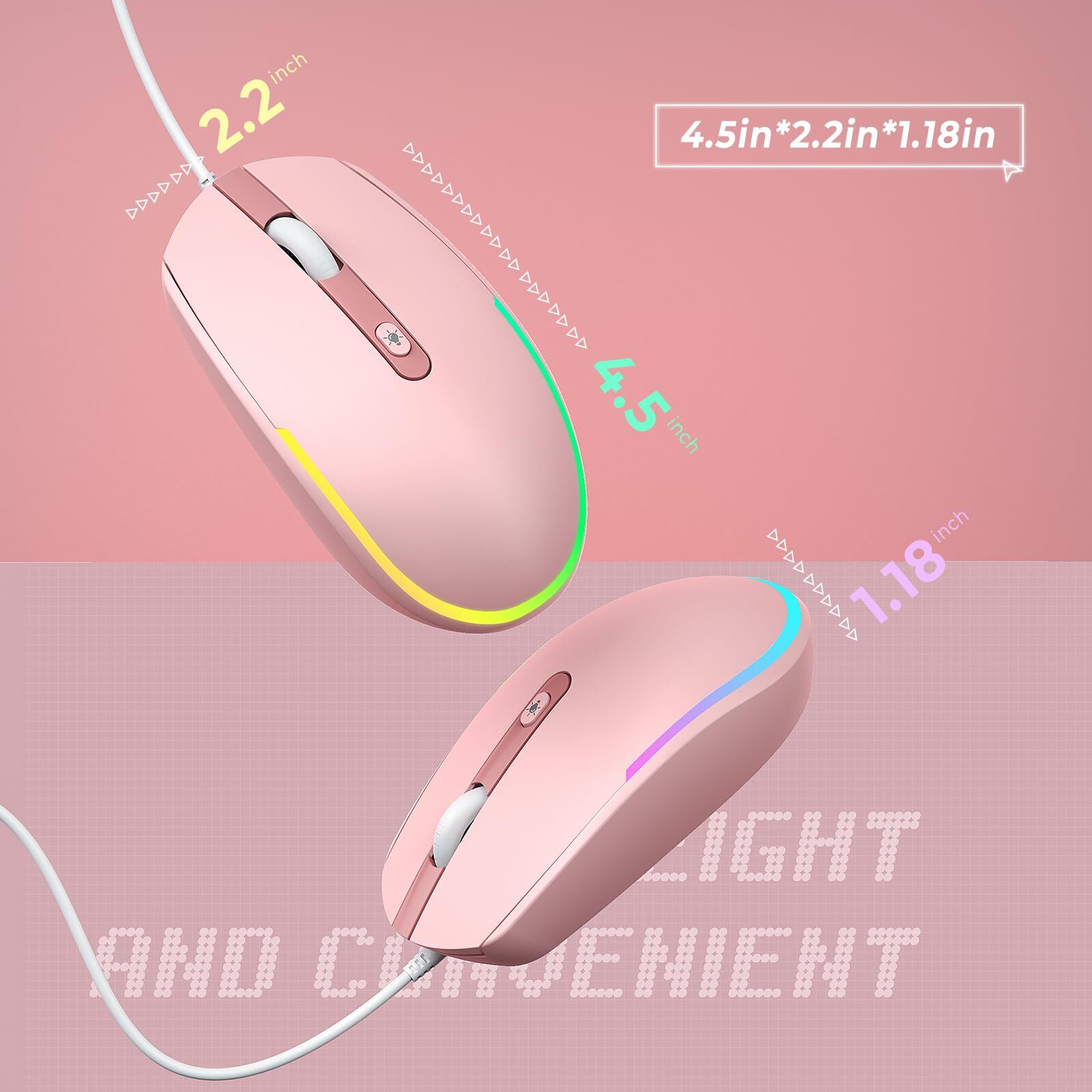 Wired Mouse - USB Computer Mouse Wired with RGB Backlit Optical LED Mouse wit...