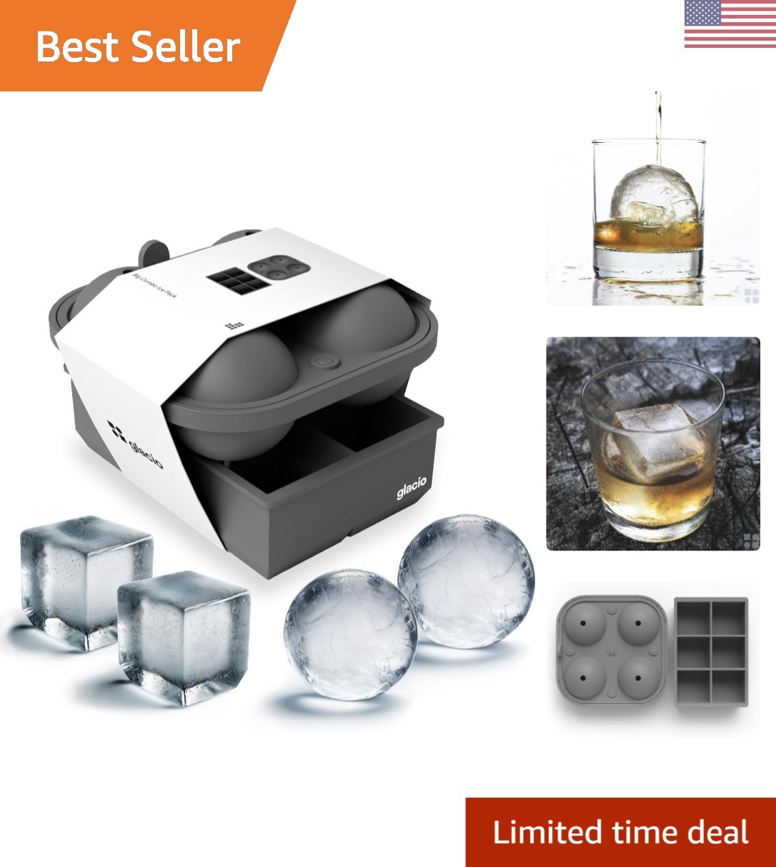 Elegant Whiskey Ice Ball Maker: 4 Spheres & 6 Cubes for Perfect Cocktails