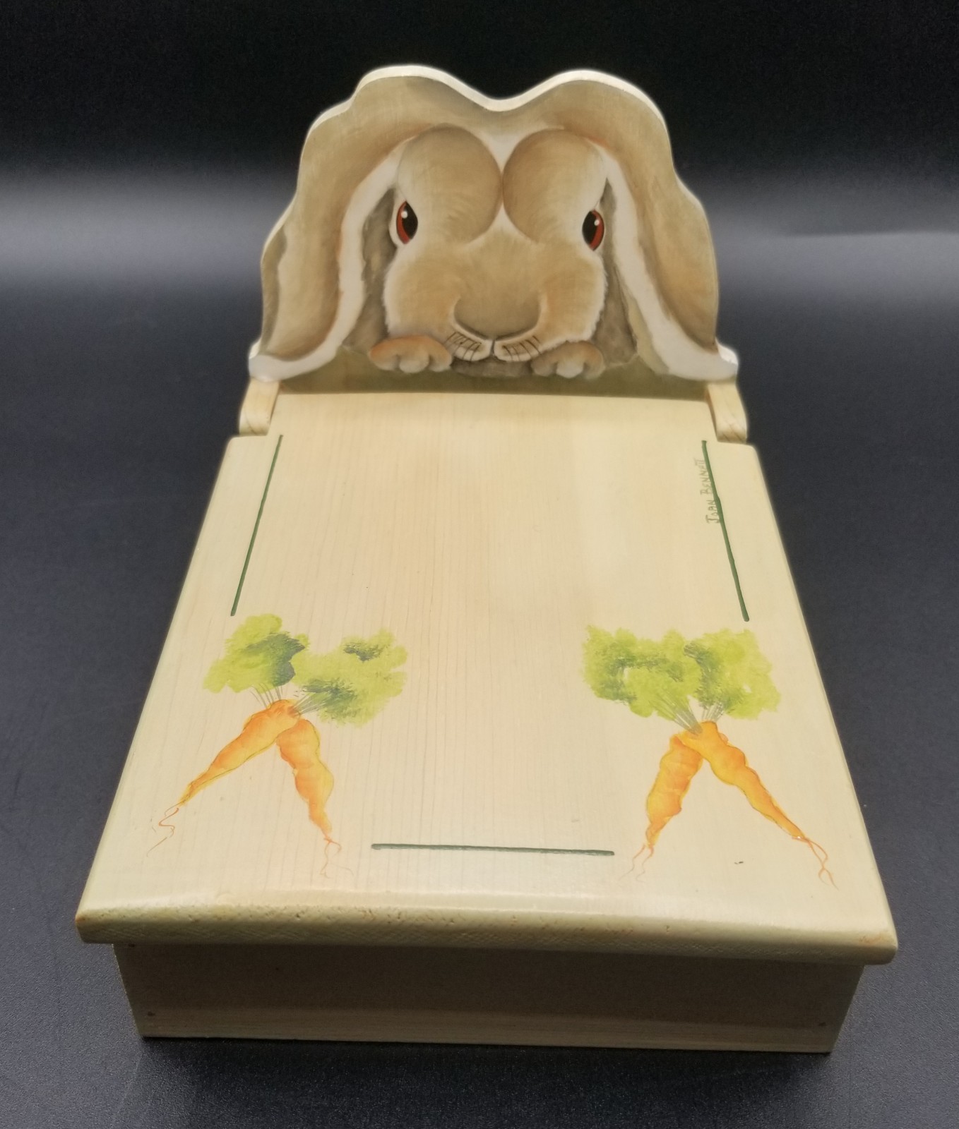 Hand Painted Bunny Rabbit Paper Note Box by Joan Bennett Farmhouse Cottagecore