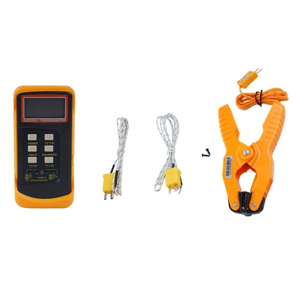 Dual Channel K Type Digital Thermocouple,Thermometer 6802-II + Pipe Clamp HVAC