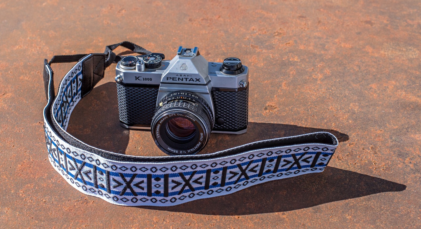 Stunning White, Blue, and Black Geometric Pattern Hippie-inspired Camera Strap